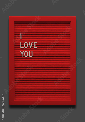 Red message board I love you on the black background