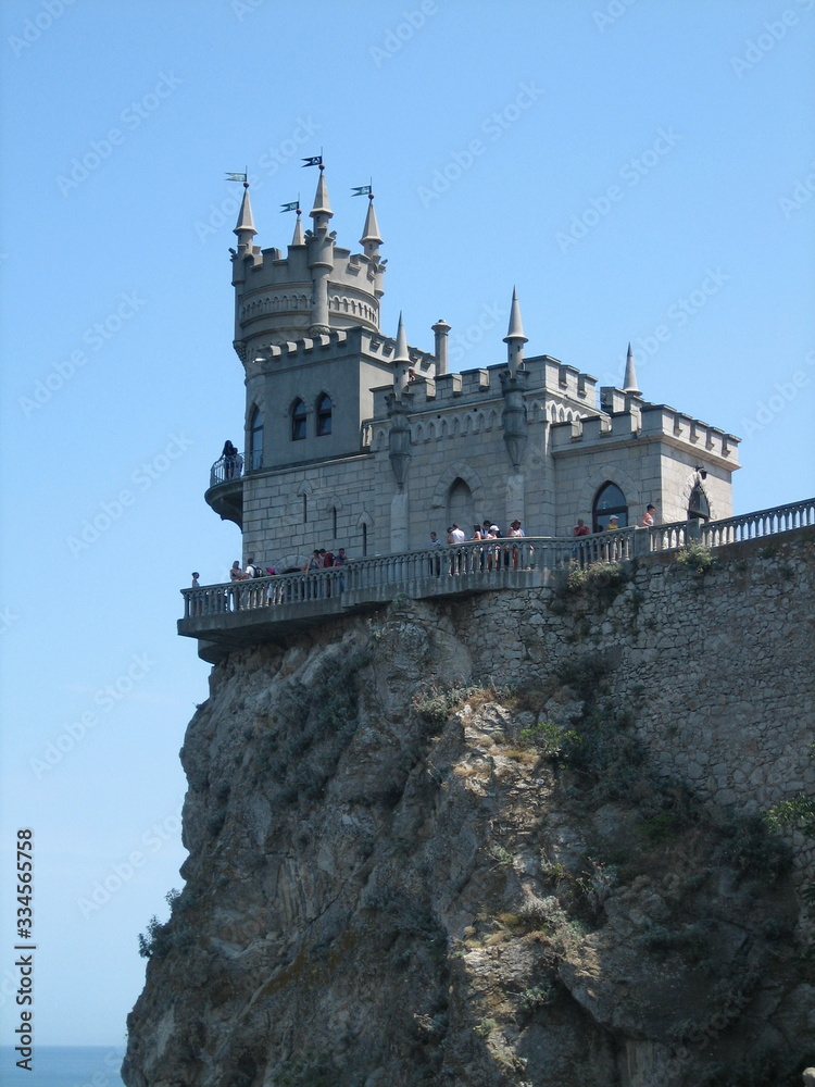 World-famous architectural monument swallow's nest on a high cliff above the sea in perfect weather.