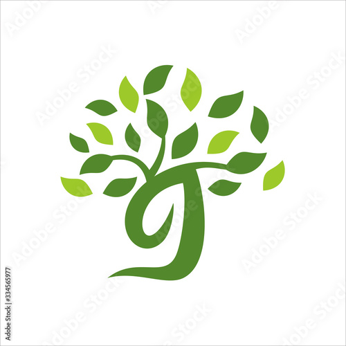 Letter G Tree Leaf Nature Logo Design Vector