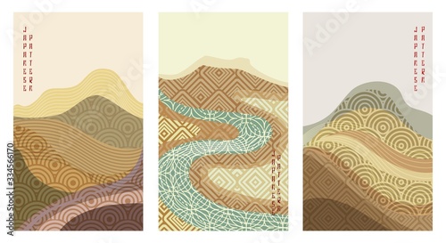 Geometric oriental landscape set