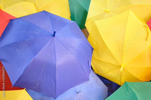 Installation of multi colored umbrellas.