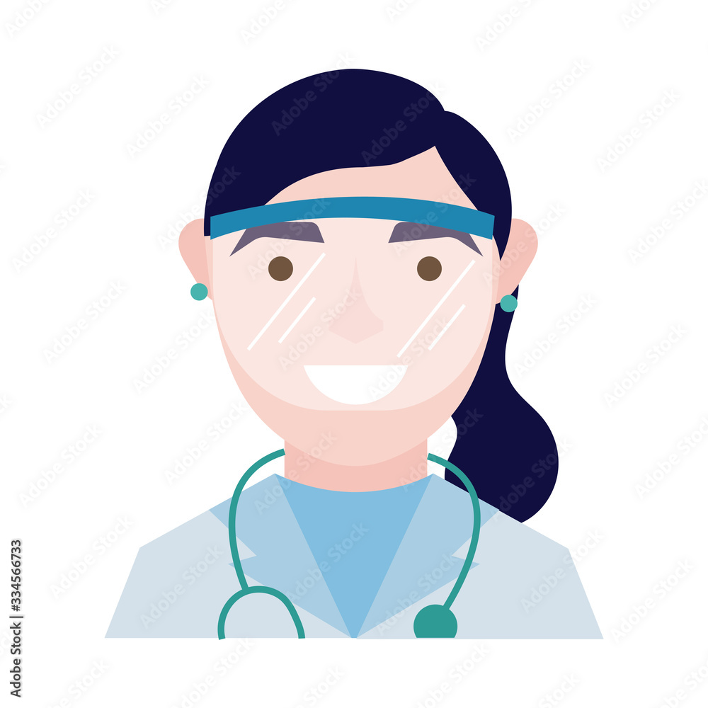 female doctor with stethoscope and glass protection flat style female doctor with stethoscope and glass protection flat style