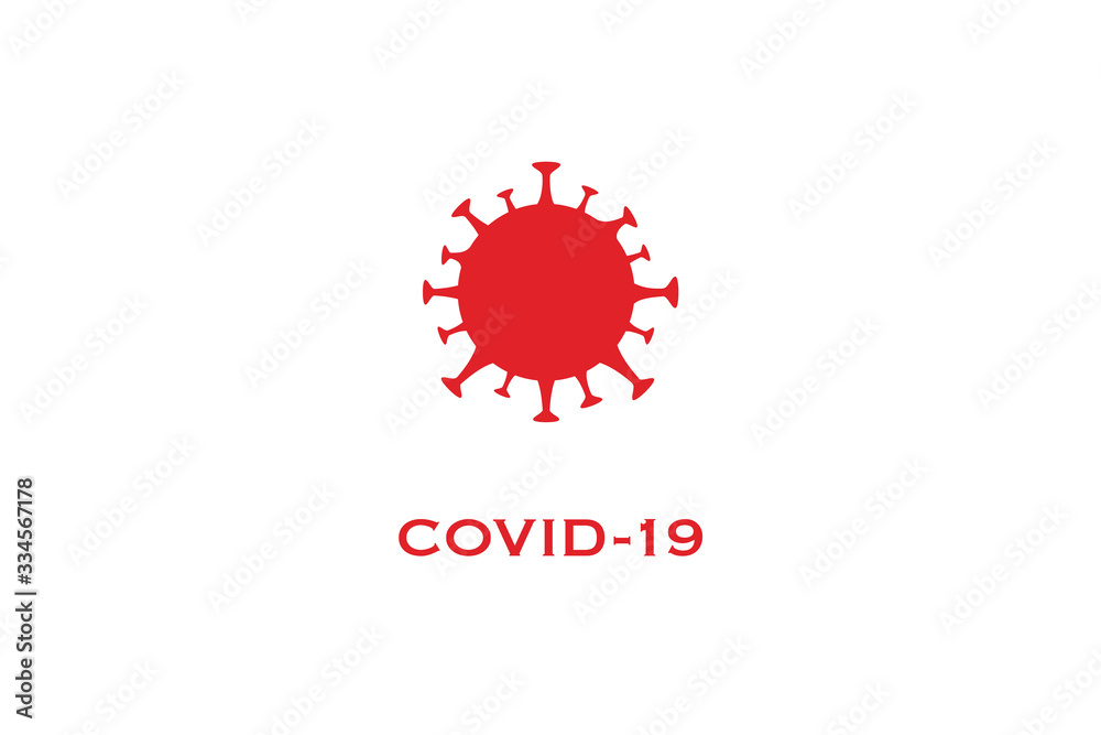 Fototapeta premium Coronavirus cell COVID-19 vector icon logo red isolated on white background dangerous Chinese flu bacteria 2019-nCoV 
