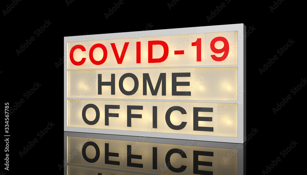 Fototapeta premium 3d rendering of a LED lightbox with text covid 19 home office