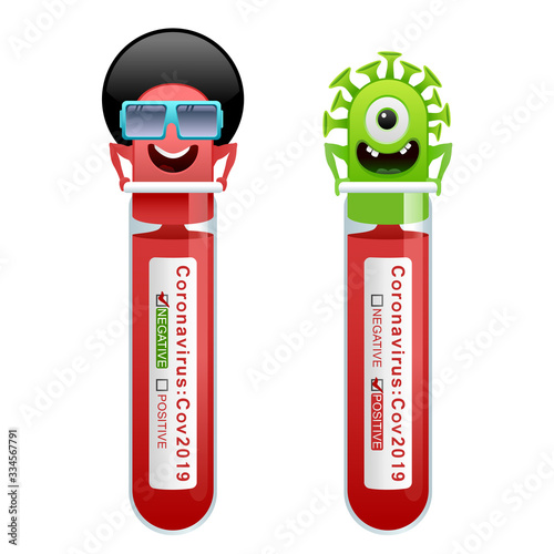 Vector cartoon characters with COVID-19 test tube