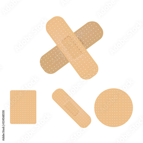 Vector set illustrations of band aids. Vector set aid bandages different forms.