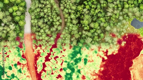 Process of calculating NDVI vegetation index using aerial imagery photo