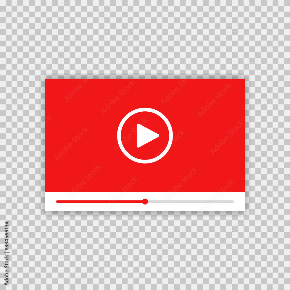 Video player. Vector isolated illustration. Media player frame on transparent background with shadow. Vector screen video player. Mock up vector illustration.