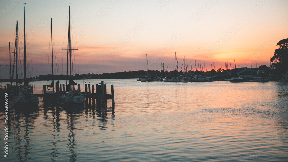 Sunset with yachts