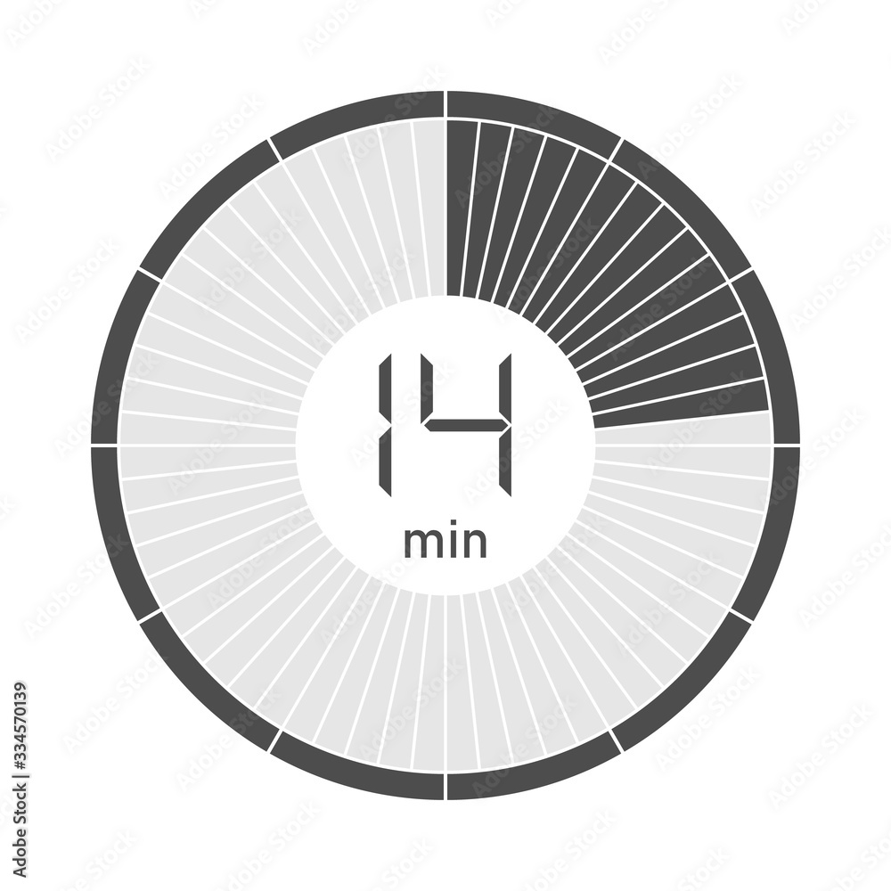 The 14 minutes stopwatch icon, digital timer. Vector illustration. The 14 minutes stopwatch icon, digital timer. Vector illustration.