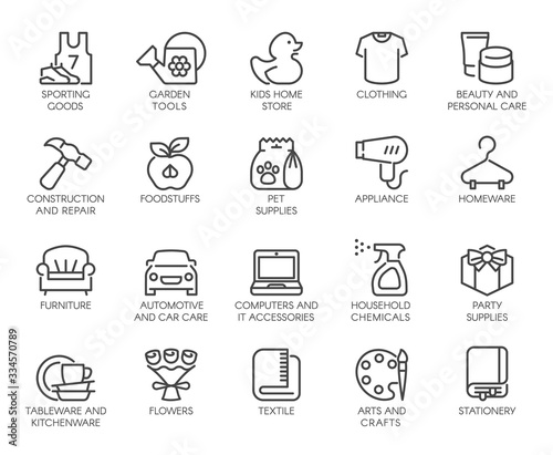 Department Store Shop Category Outline Icons Set 