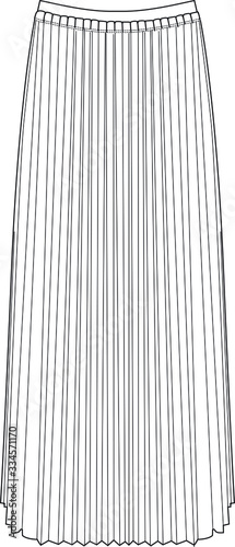 Skirt Fashion Flat Sketch, apparel template. pleated skirt