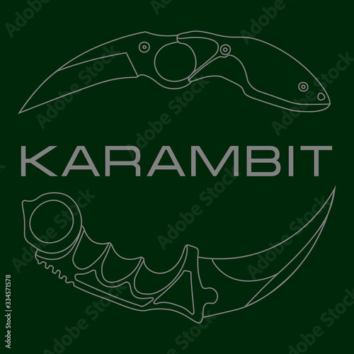 Two contour pocket knives karambits on green background