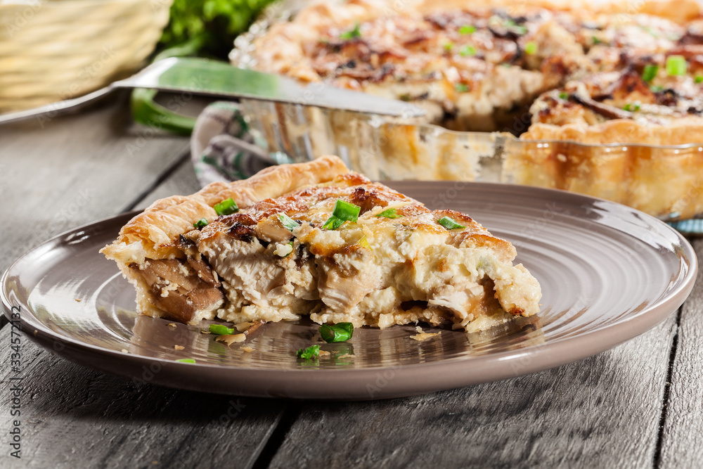 Slice of tart with chicken amd mushrooms Slice of tart with chicken amd mushrooms