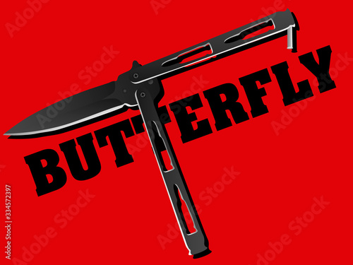 Realistic black balisong or butterly knife in the word 'butterfly'