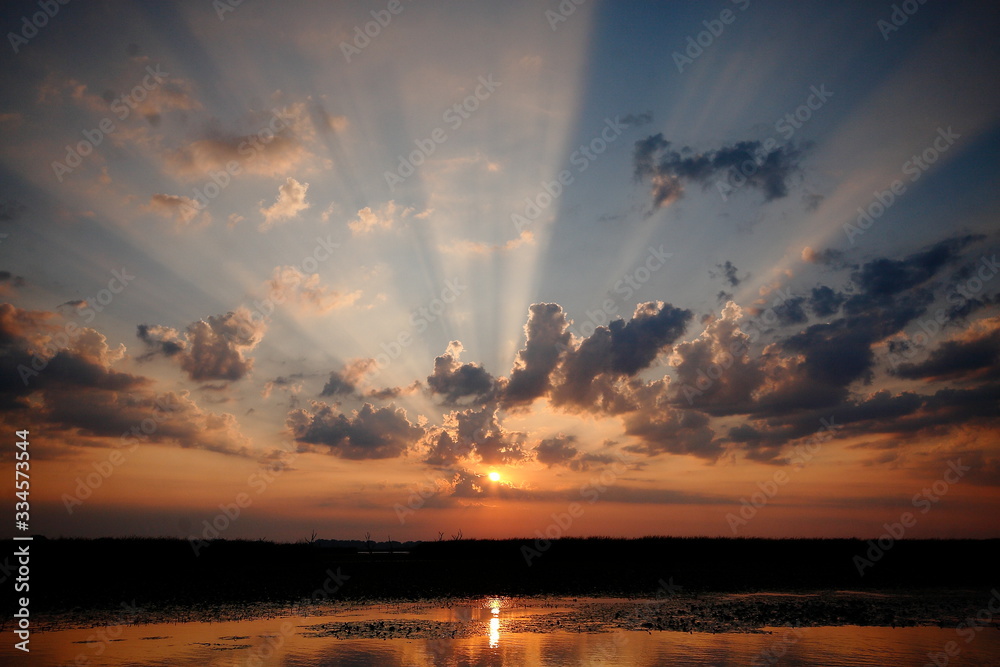 Beautiful sunset with orange clouds