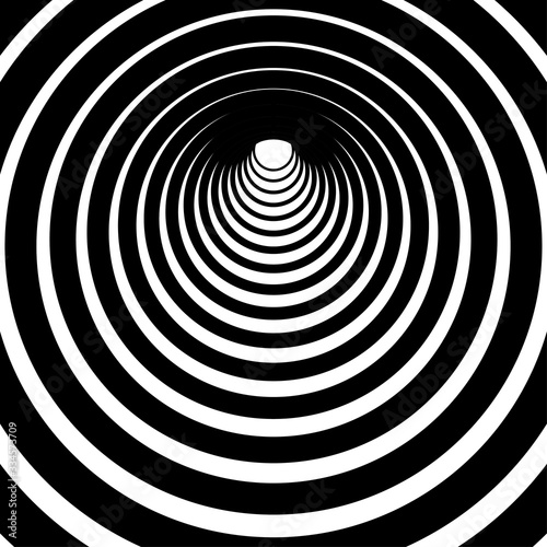 Black and white circular lines tunnel background.