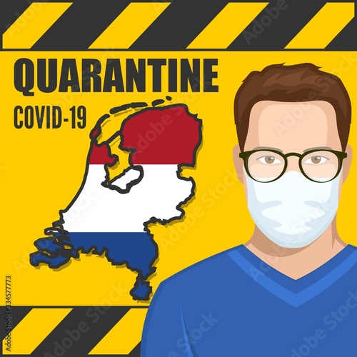Coronavirus quarantine poster. Covid-19 quarantine in Netherlands. Vector illustration.