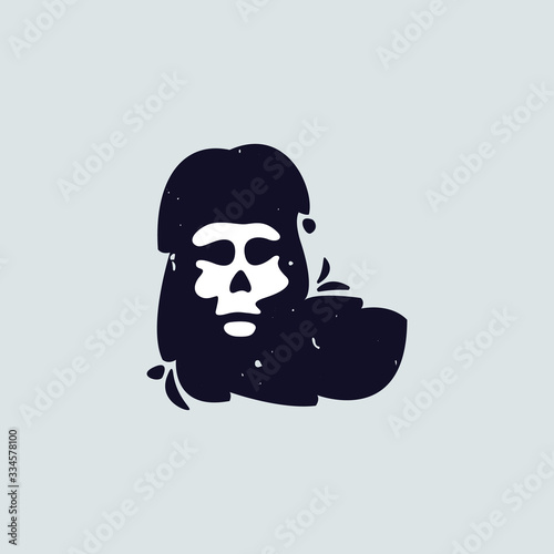 L letter logo with skull face. Hand written shaggy grunge style.
