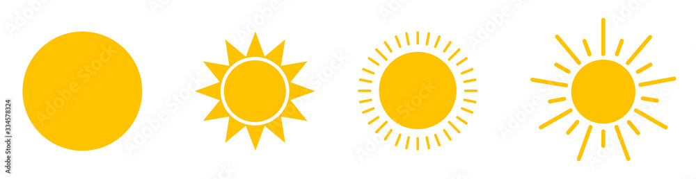 Solar icons. Set of sun images on a white background. Solar symbols.Vector