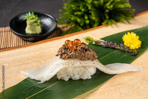 Japanese sushi with decorated photo