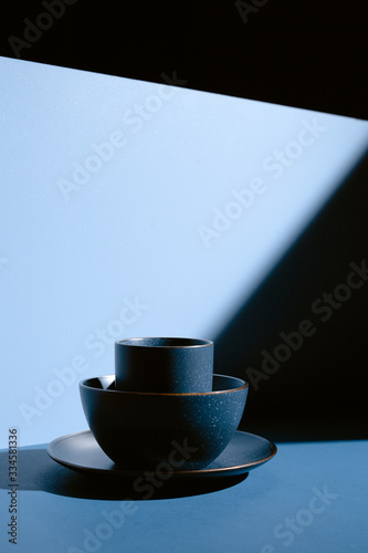 Blue Bowl Set on Blue Background