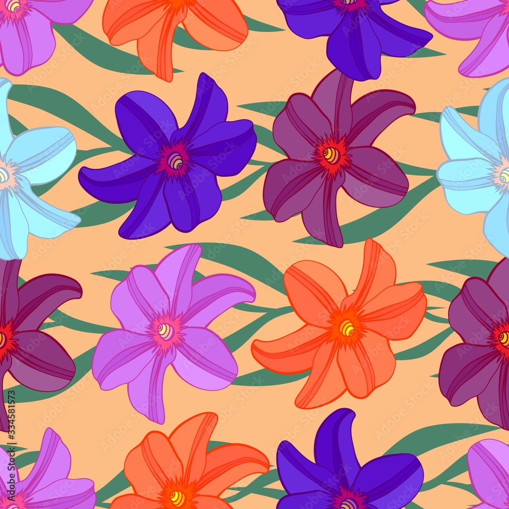 Abstract pattern of floral rows. Flowers and grass in green fields. Warm summer sunny day. Vector illustration seamless. Abstract pattern of floral rows. Flowers and grass in green fields. Warm summer sunny day. Vector illustration seamless.