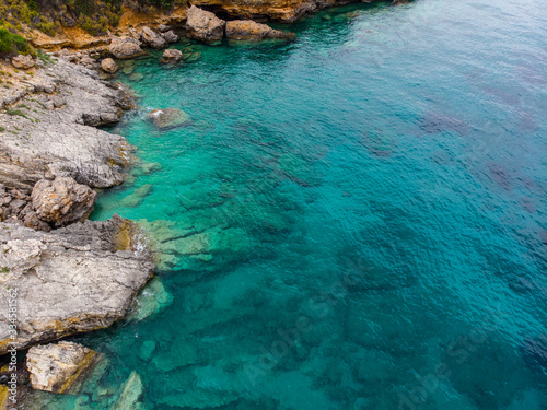 Greece. Lefkada island. Coast of the Ionian Sea. Popular tourist spot. Drone. Aerial view