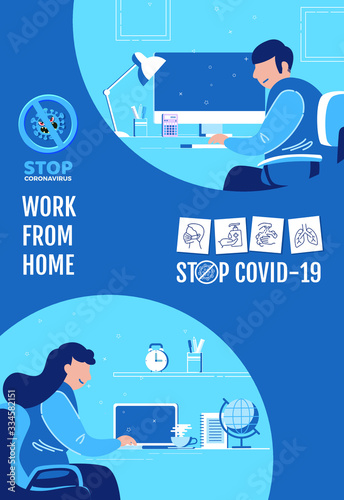 Corona Virus or COVID-19,Work from home concept poster design,Corona virus outbreak.Stay home help fight against corona virus.
