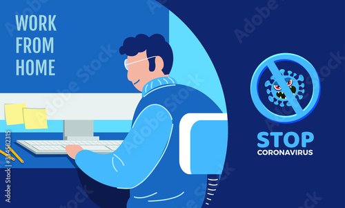corona virus or covid-19 Stay home banner template quarantine concept. Work from home during corona virus, Self-isolation. Vector illustration for poster, banner, flyer. Stock design.