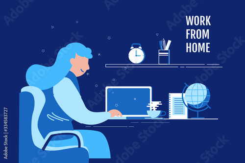 corona virus or covid-19 Stay home banner template quarantine concept. Work from home during corona virus, Self-isolation. Vector illustration for poster, banner, flyer. Stock design.