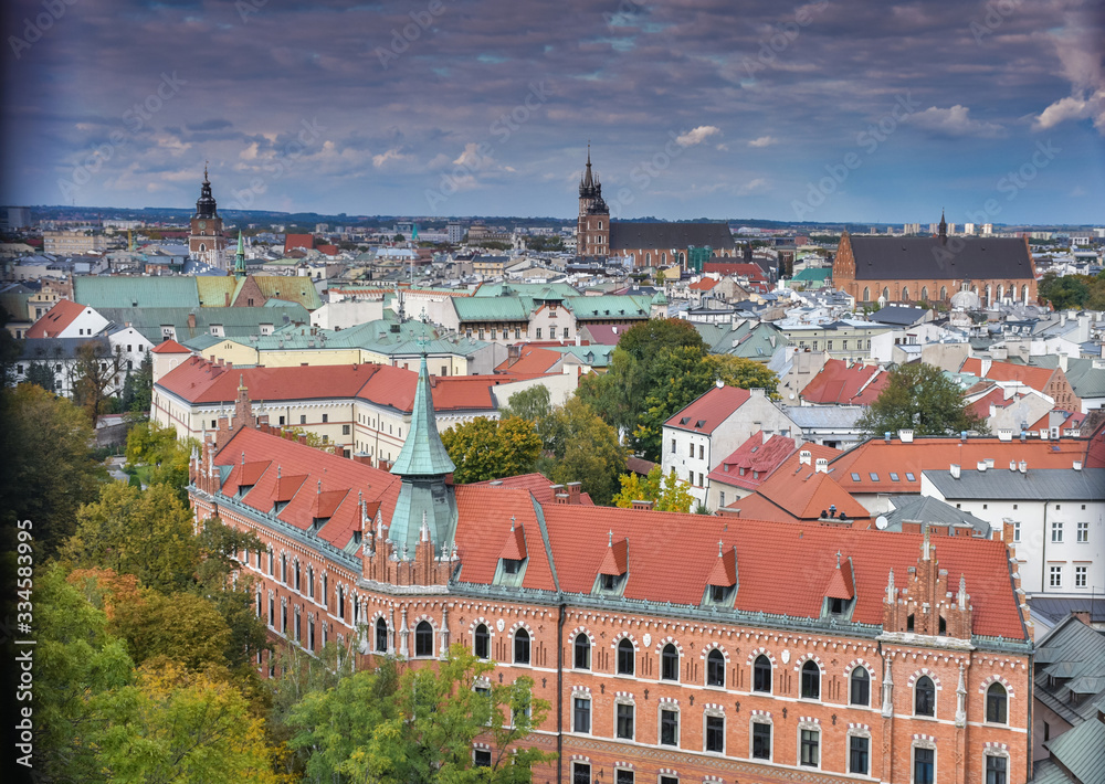 Fototapeta premium A Beautiful City View Of Kraków In Poland. Kraków Is The Second Largest And One Of The Oldest Cities In Poland As Well Kraków Was The Official Capital Of Poland Until 1596