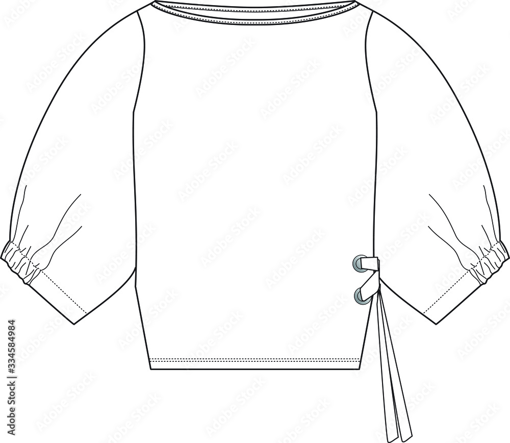 EYELET DETAIL TOP. Womens blouse fashion flat technical drawing template. EYELET DETAIL TOP. Womens blouse fashion flat technical drawing template.