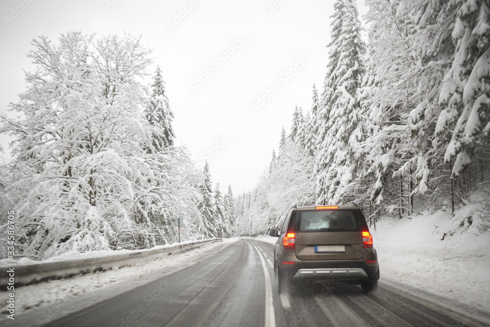 icy cold dangerous freezing driving conditions on a road in a winter dangerous overtaking icy cold dangerous freezing driving conditions on a road in a winter dangerous overtaking
