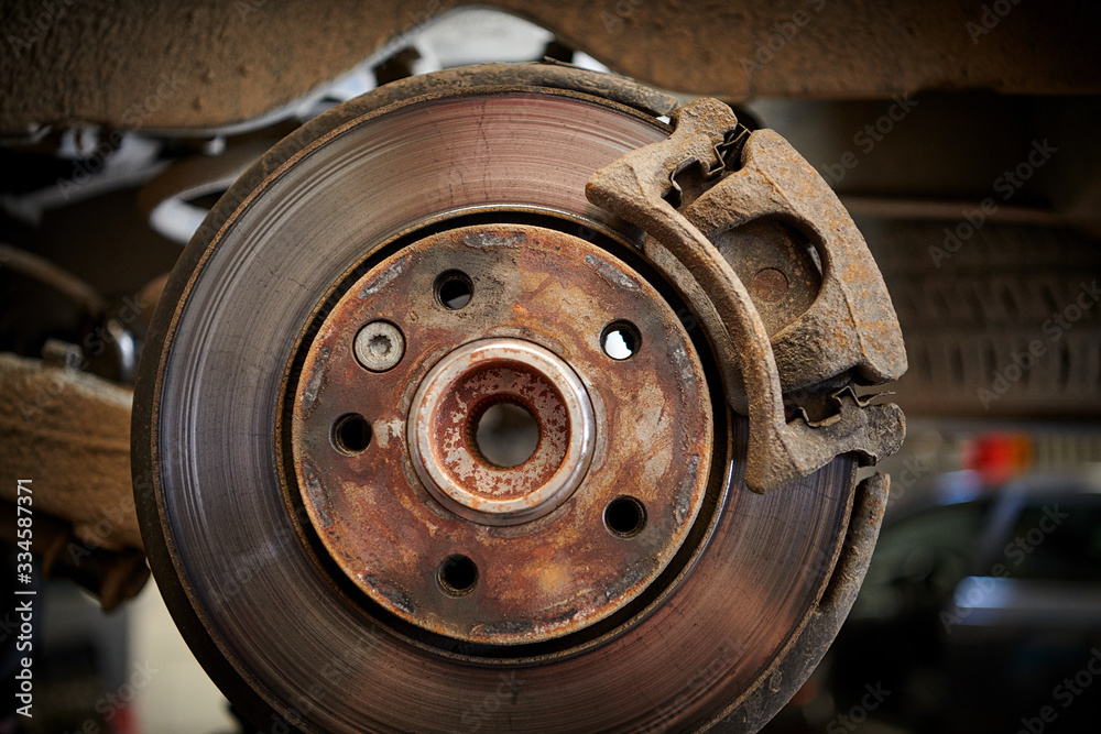 Old brake discs on car