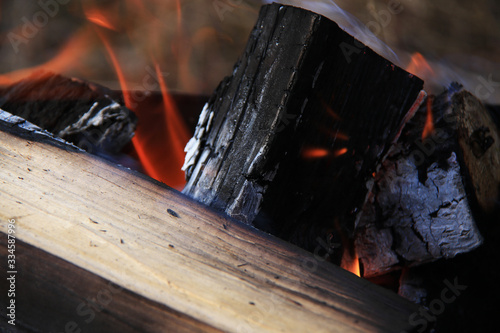 burning firewood close up