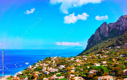 Aerial view with Capri Island and Tyrrhenian sea reflex
