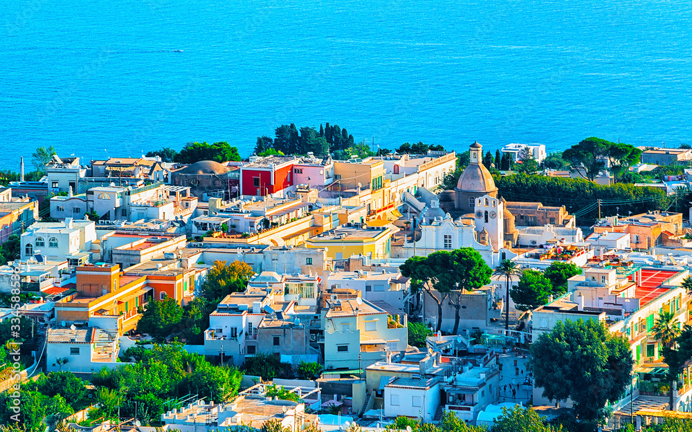 Aerial view of Capri Island and Tyrrhenian sea reflex