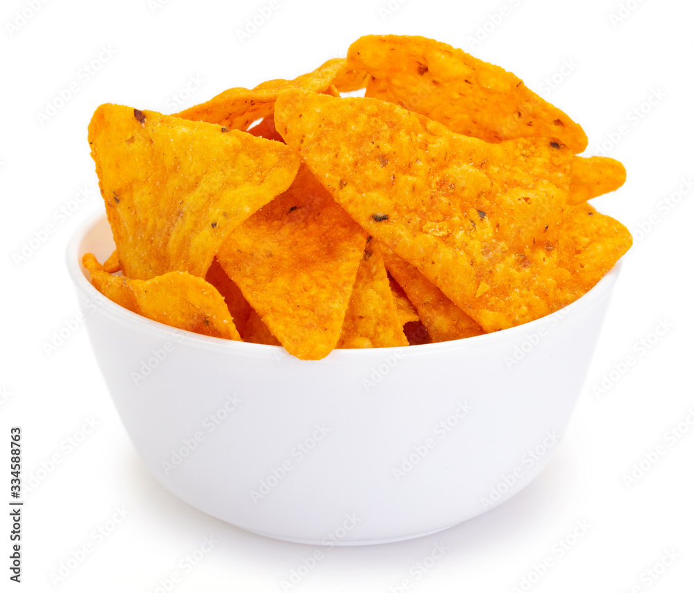 Mexican nachos chips on white background Mexican nachos chips on white background
