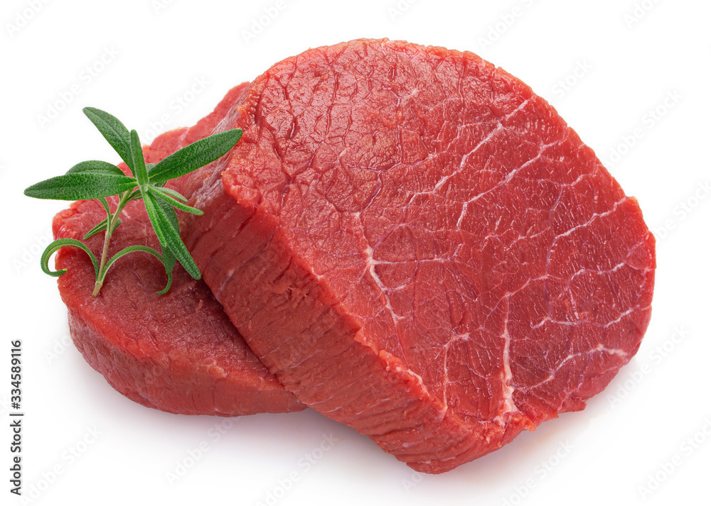 Raw beef meat on white background - obrazy, fototapety, plakaty 