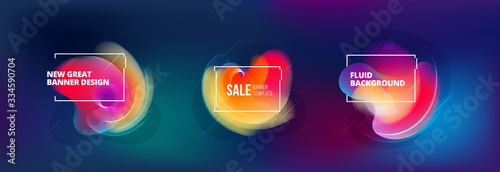 Set of Abstract Liquid elements for Background Design. Fluid Dynamic Graphic Element for Modern Banner, Poster, Flyer or Presentation Template with Line Pattern. Color Flow Frame illustration.