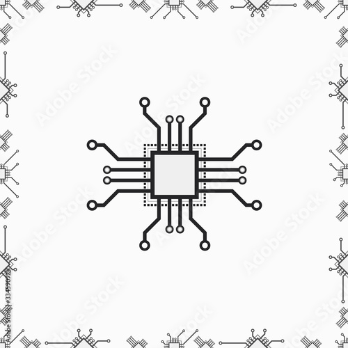 Flat CPU microprocessor vector pattern for web and print design. Vector 2d concept illustration with macro CPU element.