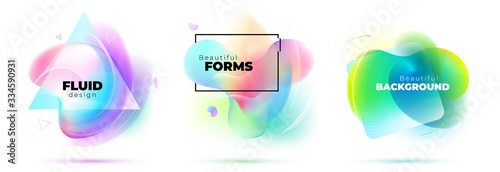 Set of Abstract Liquid elements for Background Design. Fluid Dynamic Graphic Element for Modern Banner, Poster, Flyer or Presentation Template with Line Pattern. Color Flow Frame illustration.