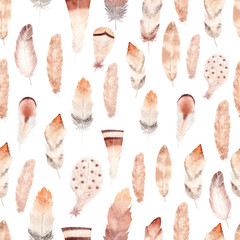 Papier peint photo Plumes aquarelles patrons Plumes aquarelle bohème motif répétitif  © tanialerro
