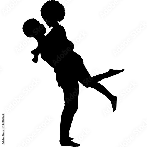 African American Couple Hugging Silhouette Vector