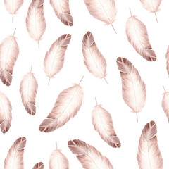 Papier peint photo Plumes aquarelles patrons Plumes peintes fond blanc artisanal  © tanialerro