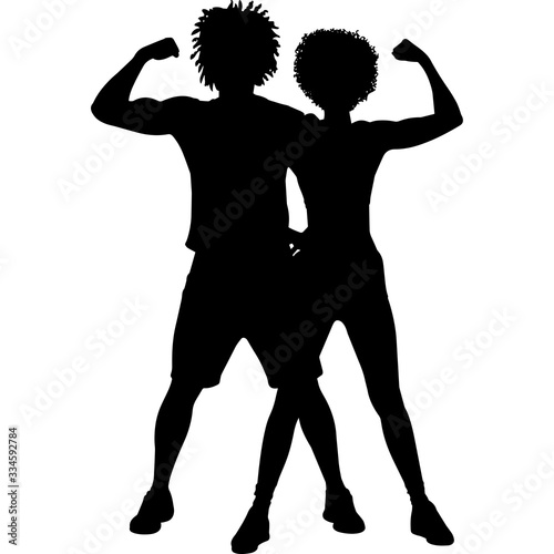  African American Fit Couple Posing Silhouette Vector