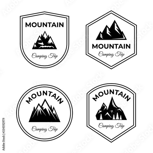Mountain, camping trip vector logo design. Active lifestyle, living on nature, traveling in alps.