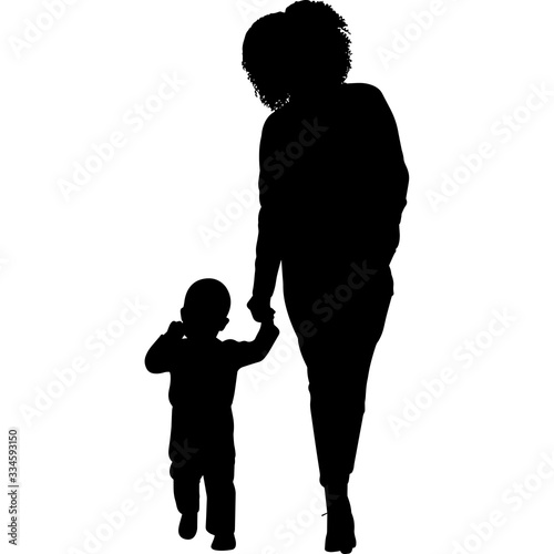 African American  Mother with Son Silhouette Vector