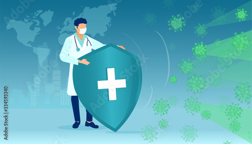 Vector of a doctor wearing mask fighting Coronavirus infection